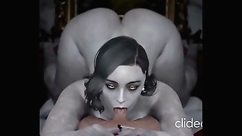 Lady Dimitrescu sucks a very nice cock